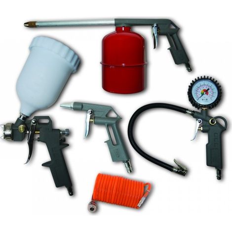 DEDRA Juego de 5 accesorios neumáticos - Pistola de pintura, Tanque
