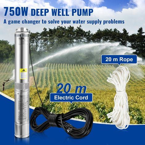 Pompe Immergée pour Puits 100 L/min 66 m Pompe à Eau pour Puits Profond en Acier Inox, Pompe à Eau Électrique 750 W, Pompe de Puits Submersible Automatique Usage Domestique Agricole Industriel (1/5)