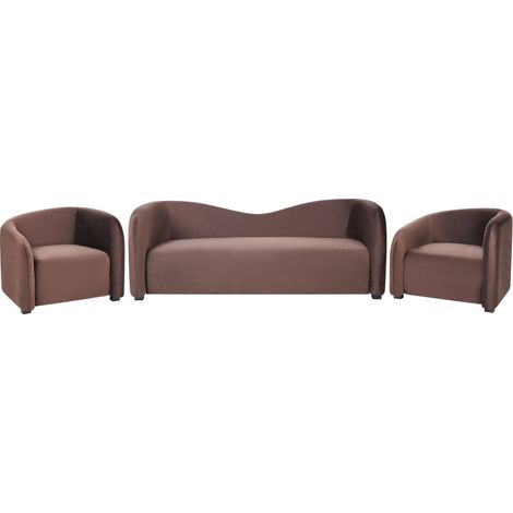 Living Room Set Dark Brown Velvet Upholstered Front & Back Sofa and Armchairs Curved Backrest Shape Modern VELTADA (1/5)