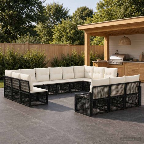 Salon de jardin modulable 13 pièces en polyrotin noir, résistant aux intempéries - PANGIVO (1/5)