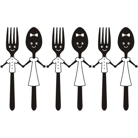 Sticker mural décoratif 3 pièces en forme de couverts noir PVC autocollants auto-adhésifs pour maison et carrelage de cuisine (1/5)