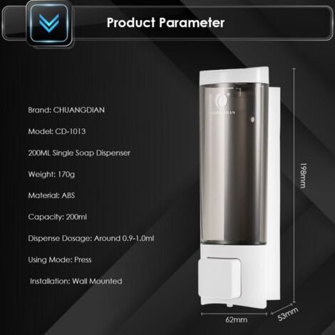 Eosnow Distributeur manuel de savon pour les mains, avec ruban mousse double face, pour salle de bain, toilettes, hôtel, 200 ml