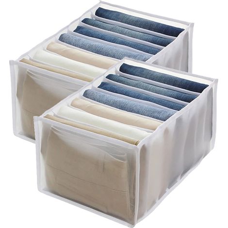 x Boîte de rangement à compartiments pour jeans, tiroir à vêtements, boîte de séparation en maille, organisateur de vêtements pour armoire, 7 compartiments (blanc, 36 x 25 x 20 cm) (1/5)
