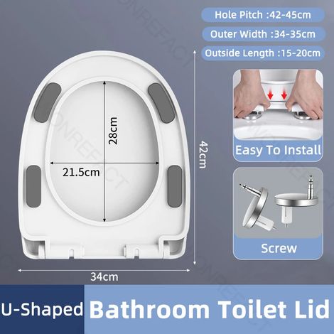 (Abattant de toilettes - A1) Abattant de toilettes pour salle de bain, installation facile, siège ovale allongé, abattant de toilettes à arc élargi, siège de toilettes rond, fermeture silencieuse (bla (1/5)