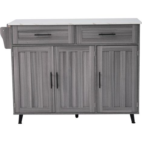 Graue und weiße Kücheninsel mit ausziehbarer Arbeitsplatte, MDF, 129 cm (1/5)