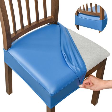 Wasserdichte Stuhlbezüge für Restaurantstühle (2-teiliges Set), Stuhlsitzset aus PU-Leder, abnehmbare und waschbare Stuhlbezüge, Rückenlehnenbezug (PU - dunkelblau).
