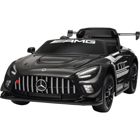 Voiture électrique pour enfants, batterie 12 V, lumières LED, fonction musicale, klaxon, 3-8 ans, noire