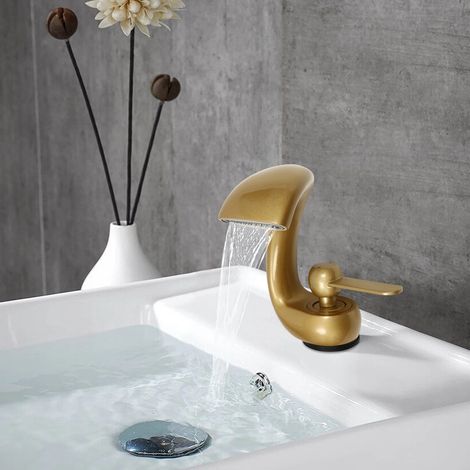 Goldener Badehahn mit Mischbatterie, einstellbarer Temperatur, 20,5 cm Höhe