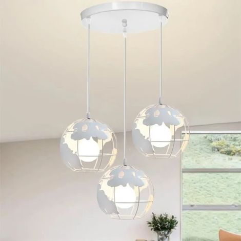 U-Do Suspension Luminaire Créatif 3 Têtes Vintage Lustre en Métal Blanc Lampe Disque Suspension Ajustable Rétro pour Chambre (1/4)