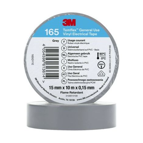 Ruban isolant 3M Temflex en Vinyle Gris 10m x 15mm x 0.152mm ( Prix pour 1 )