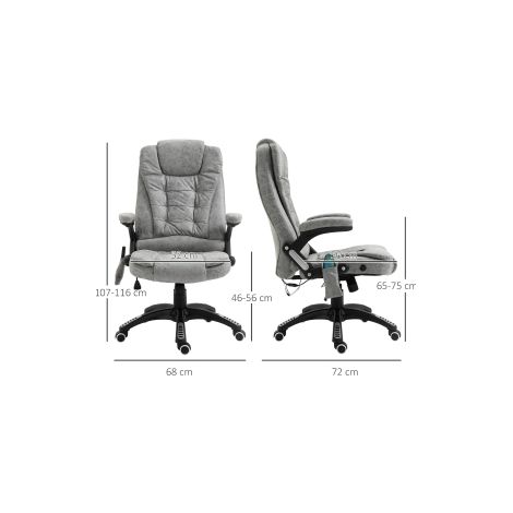Fauteuil de bureau avec fonction massage et chaleur, ergonomique, réglable en hauteur, fluide, 6 points de massage, 68L x 72P x 110-120H cm, gris (1/5)