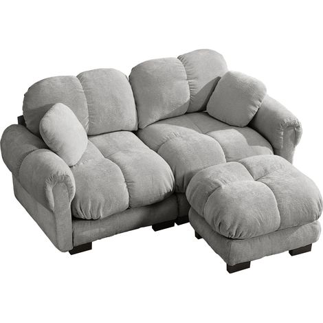 Sofá modular en L de chenilla gris claro con otomana móvil, 190 x 149 x 90 cm (1/5)