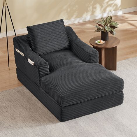 Fauteuil Convertible 1 Place - 100x162x68cm - Chaise Longue Modulable en Velours Côtelé Design Double Couche - Gris Foncé (1/5)