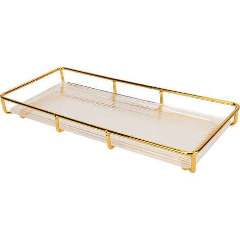 Plateau de comptoir salle de bain acier inoxydable acrylique design moderne minimaliste gain de place étagère rangement salle de bain plateau coiffeuse pour cosmétiques articles maison or une seule co (1/5)