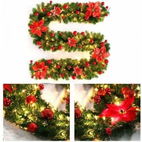 270cm Artificial Christmas Tree Garland with LED Lights for Door, Staircase, Fireplace