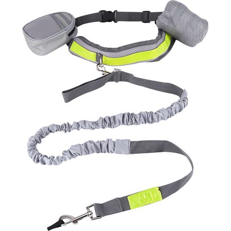 Laisse pour chien sans mains avec ceinture ventrale élastique et 2 sacs de rangement - Accessoire de promenade pour animaux (1/5)