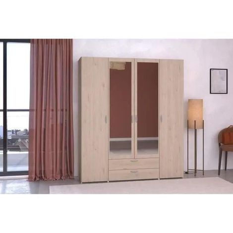 Parisot Varia Kleiderschrank 4 Türen 2 Schubladen Eiche braun