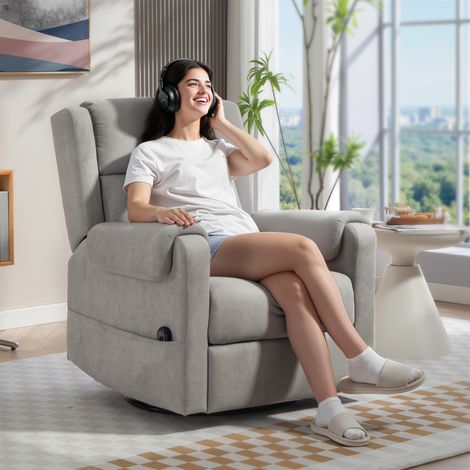 Sillón Relax Reclinable Eléctrico Giratorio y Basculante con Reposapiés Ajustable Mando a Distancia Gris Claro (1/5)