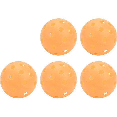 Lot de 5 balles de pickleball orange, 40 trous, lumineuses, 74 mm, pour terrain extérieur. (1/5)