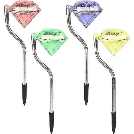4er-Pack LED-Solar-Diamant-Gartenleuchten mit Farbwechsel für Rasen, Landschaft und Wege (1/5)