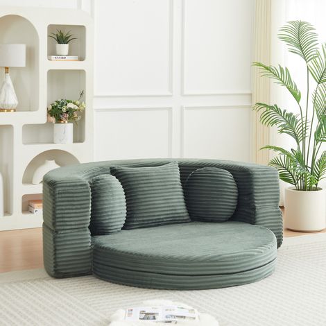 Divano letto 4 in 1 183x180x55 cm in schiuma, velluto a coste verde – MEUBLIV (1/5)
