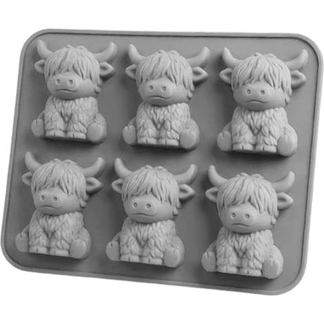 à glaçons en silicone gris avec 6 plateaux forme de vache, moules (1/5)
