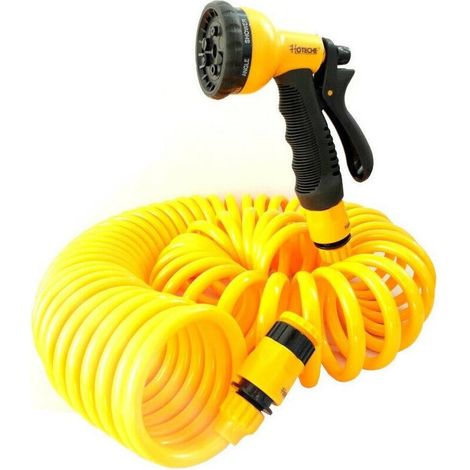 Trade Shop - Tubo A Spirale 15m Flessibile Acqua Irrigazione Giardino Con Pistola A 8 Getti - (1/2)