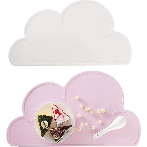 2pcs (rose + Blanc) Sets De Table En Silicone Pour Enfants, Tapis De Table Pour Tout-petits En Forme De Nuage Mignon Impermable Et Lavable Antidra (1/5)