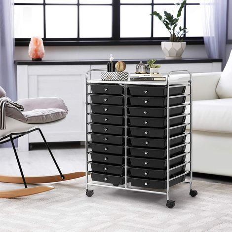 GOPLUS Chariot de Rangement en Metal avec 20 Tiroirs,Tour de Rangement Desserte a roulettes avec 4 roulettes Dont 2 avec Freins,Tiroirs Multicolores,Ideal pour Salon, Cuisine, Salle de Bain (Noir) (1/5)