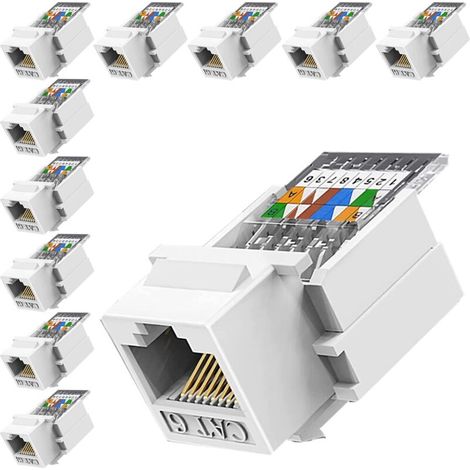 10 Pièces Prise RJ45 Cat6 Keystone - Outil sans outil - Prise murale Ethernet - Coupleur réseau Cat6