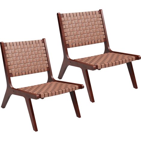 Set of 2 Woven Leather Accent Chair Modern Lounge Chair Armless Side Chair (1/5)