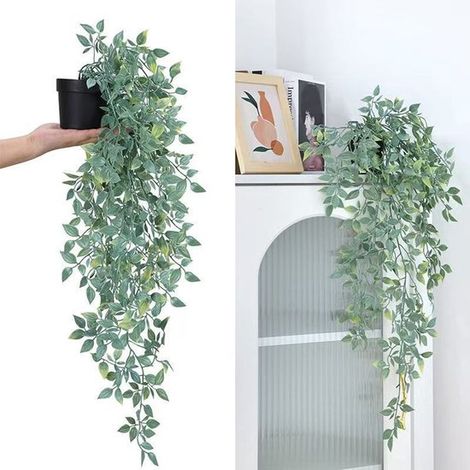 Pianta artificiale da appendere (1 pezzo), pianta artificiale di eucalipto in vaso, per uso interno, camera da letto, bagno boho, casa, mensola a muro (1/5)