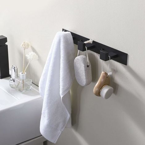 Porte Manteau Salle de Bain Mural à 3 Crochets Porte Manteau Mural Patère Salle de Bain Acier Inoxydable SUS304 Noir Mat MNS (1/4)