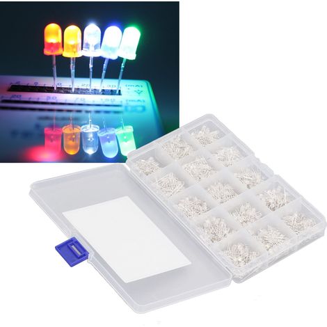Un ensemble de 150 LED transparentes de 3 mm, rouges, jaunes, bleues, vertes et blanches. (1/5)