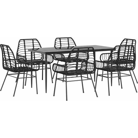 Maison Exclusive - 7-teiliges Garten-Esszimmerset aus schwarzem P