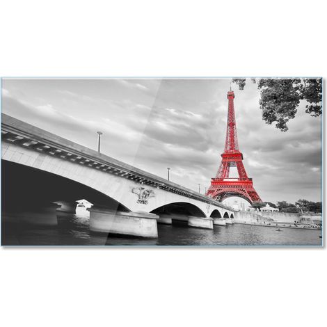 Lupia - Quadro Moderno Stampa su Vetro Temperato GLASS EIFFEL ROUGE  Alta Definizione e Lucentezza di Colori  Design Elegante per Soggiorno, Camera, Ufficio  Facile da Appendere, 73x139 cm, Vetro (1/4)