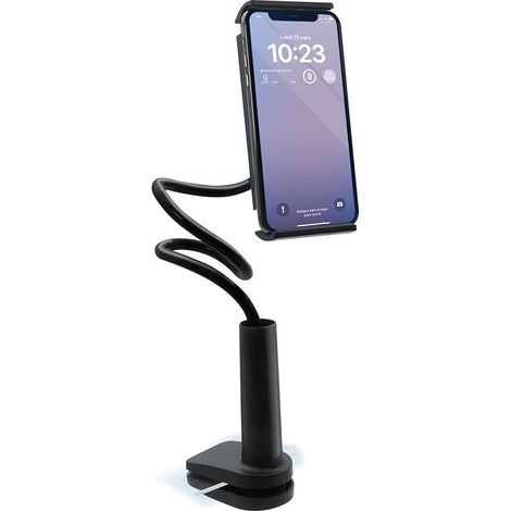 Support de téléphone pour bureau avec bras flexible - 100% plastique recyclé - noir (1/5)