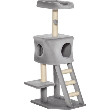 Arbre à chat de 120 cm avec grougete, balle de jeu, poteaux en sisal, plateforme, escaliers, arbre à chat à plusieurs niveaux, arbre à grimpour pour chats, gris clair