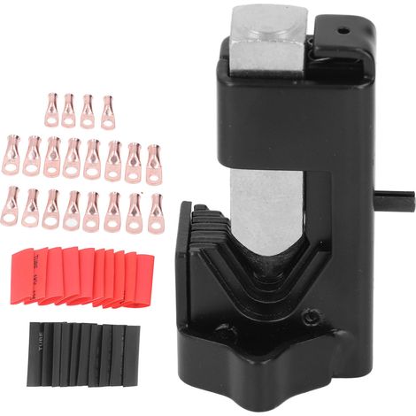 Outil de sertissage de cosses de câble de batterie, marteau sertisseur de cosses de batterie avec 20 cosses et 20 gaines thermorétractables pour câbles de 8 AWG à 0000 AWG. (1/5)