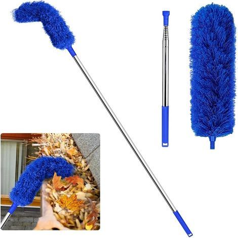 Brosse de Nettoyage GouttièRe Outil Toiture avec Mât TéLescopique Extensible 8,2 Pieds Garde Facile à Retirer, Bleu (1/5)