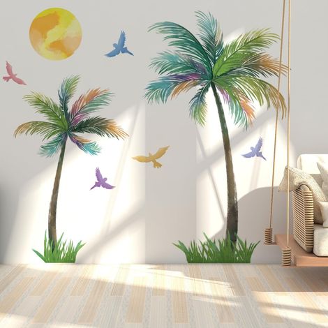 Stickers Muraux Palmier Tropical Arbre Autocollant Mural Boho Plantes Coloré Deco Stickers Salon Chambre Enfants Bébé Décoration (1/5)