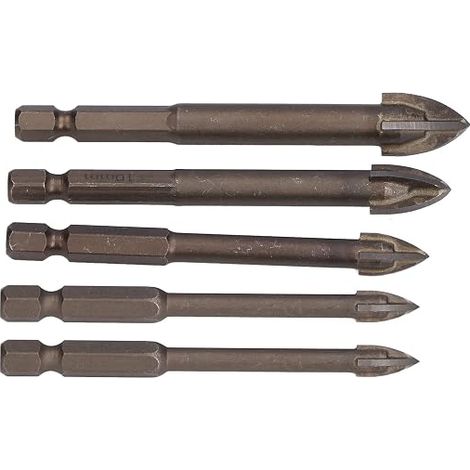 Juego de brocas hexagonales de carburo Ejoyous de 5 piezas (6 mm, 8 mm, 10 mm, 12 mm) para taladrar cerámica, vidrio, piedra, madera, plástico y paredes de hormigón. (1/5)