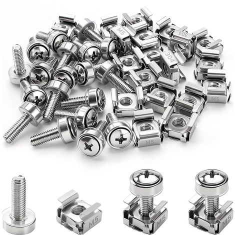 20 Ensembles M5x20mm Set de Vis et Écrous à Cages en Acier Inoxydable, Écrous à Cage pour Montage en Rack Vis et Rondelles, pour Rack de Serveur et Armoire (1/4)