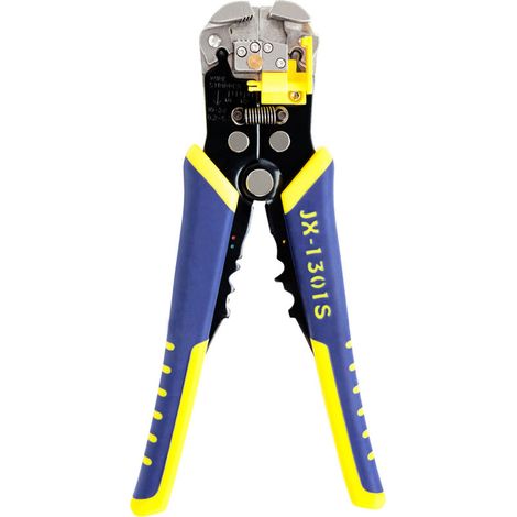 Pince à dénuder automatique 3 en 1 24-10 AWG (0,2-6,0 mm²), pince à cosses auto-ajustable, outil manuel multifonction pour dénuder, couper et sertir,Jaune et bleu (1/2)