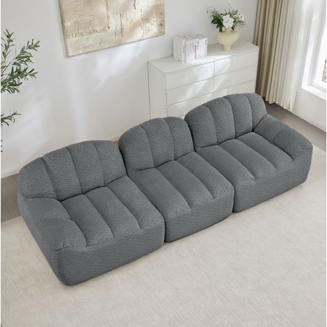 Sofá modular de 3 plazas sin estructura de espuma alta densidad 32D, tejido suave gris (1/5)