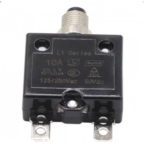 BEBUSINGOTO Disyuntor de reinicio térmico, 125-250 V CA, 50 V CC, protección contra sobrecorriente, interruptor de botón pulsador (10 amperios) (1/5)