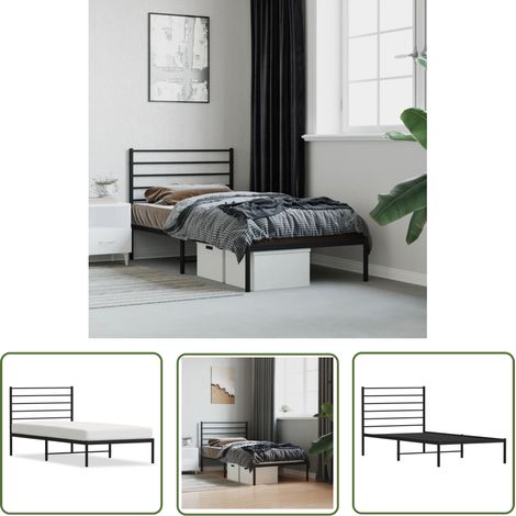 The Living Store Cadre de lit métal sans matelas avec tête de lit noir 80x200 cm - Cadre De Lit - Lit Double - Lit Metal - Lit Moderne - Literie (1/5)