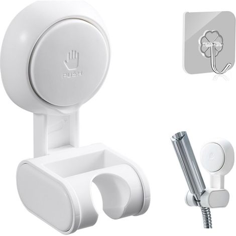 Support Pommeau de Douche Sans Percage, Support Douchette Ventouse Blanc, Support de Douche avec Une Crochet, Base de Douche, Réglable, Etanche(Blanc) (1/5)