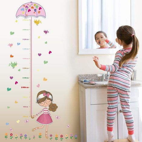 Sticker mural amovible sur le thème de la hauteur, motif floral et d'oiseaux coloré avec une fille tenant un parapluie. (1/5)