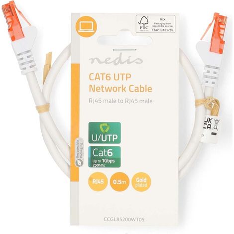 Nedis CAT6-Netzwerkkabel / RJ45 Stecker / RJ45 Stecker / U/UTP / 0.50 m / Rund / PVC / Weiss / Label